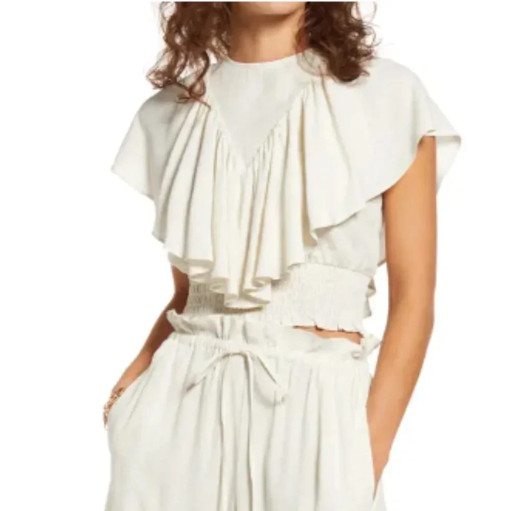 Cropped Printed Ruffle top - Picture 1 of 5